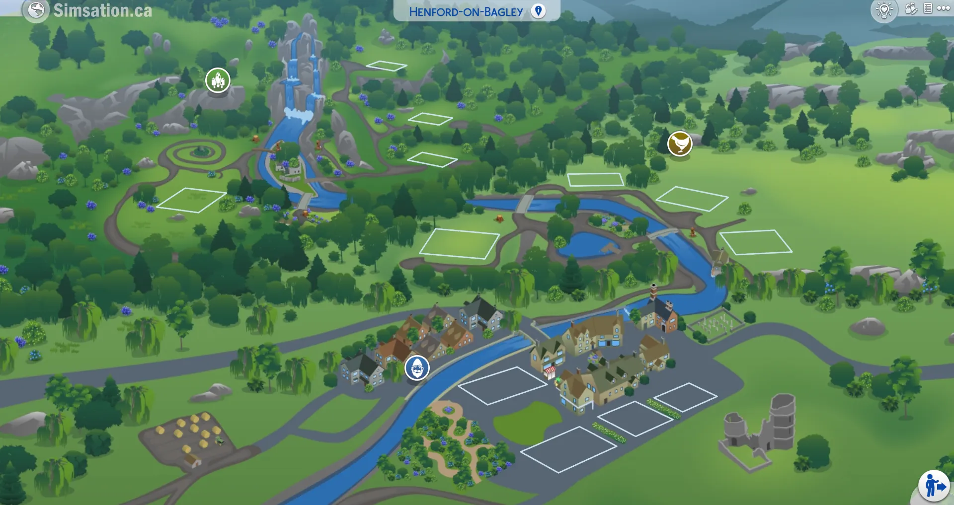 Unlabelled map of Henford-on-Bagley showing bulldozed lots